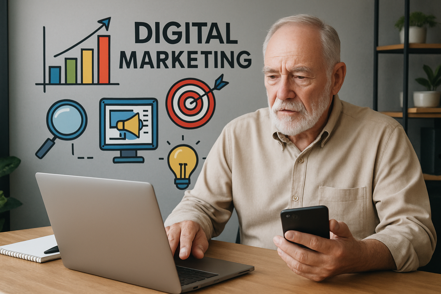 Veteran business owner using digital marketing tools